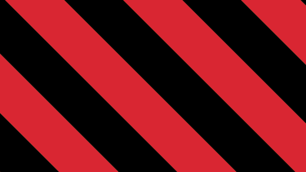 A red and black caution banner with diagonal stripes