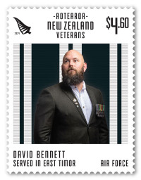 A stamp featuring a portrait of David, wearing his medals