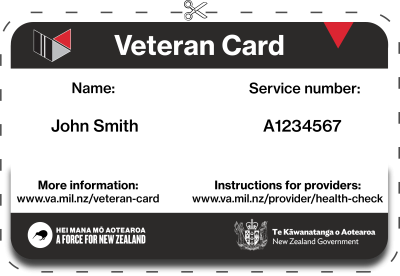 An example digital veteran card, similar to a loyalty card. It displays the carrier's name and service number, as well as website links with instructions