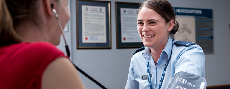Royal New Zealand Air Force service-member has their blood pressure checked