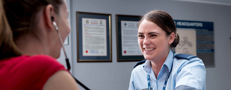 Royal New Zealand Air Force service-member has their blood pressure checked