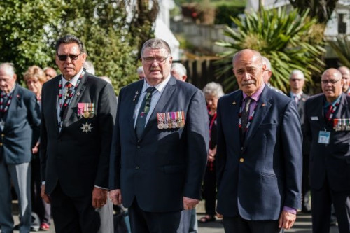 Sir Wayne Shelford, BJ Clark, and Sir Jerry Mateparae standing together at an event