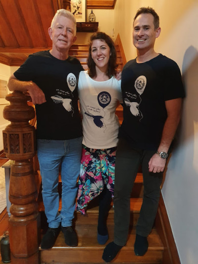 Martin Dransfield, Ellen Nelson and Chris Parsons standing in a stairway