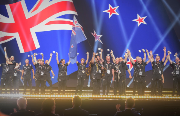The 2023 New Zealand Invictus team waving to the crowd at the closing ceremony